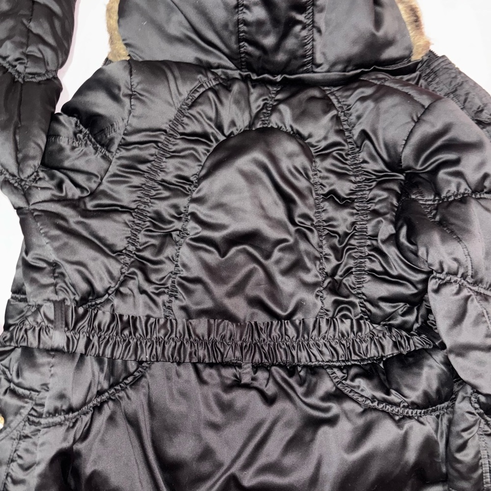 Baby Phat Satin Black Puffer Coat with Faux Fur Hood - Picture 5 of 8